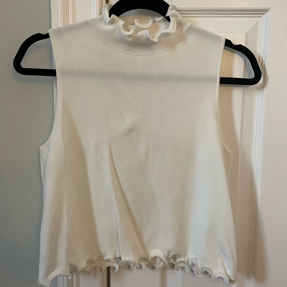 Zara Ruffled High neck white tank top. Size small- slightly worn